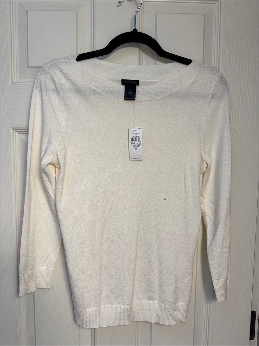 Ann Taylor Cream Boatneck Long Sleeve Knit Top